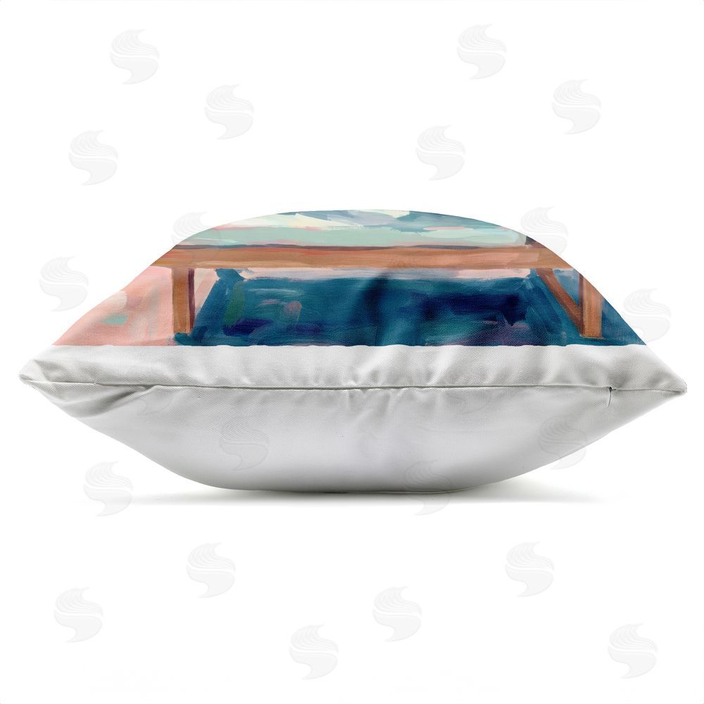 Imagine It Images Reading By The Pool Outdoor Quick-Dry Polyester Square Throw Pillow Zipper Detail