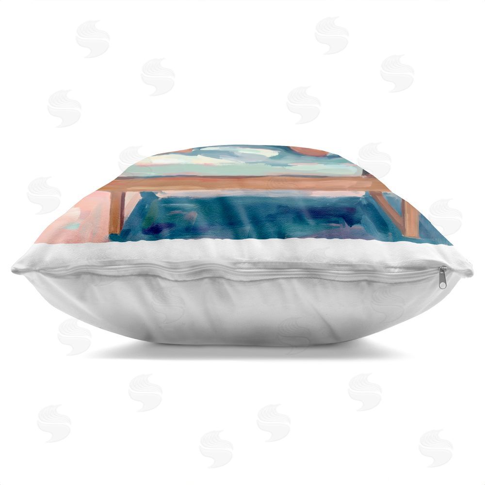 Imagine It Images Reading By The Pool Indoor Plush Polyester Square Throw Pillow Zipper Detail