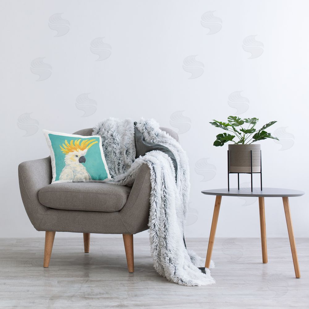 Sean McKinney Yellow Crested Cockatoo Plush Polyester Printed Square Pillow on Chair