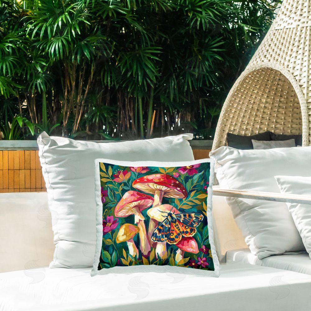 Imagine It Images Blooming Mushroom Vibrance Outdoor Quick-Dry Polyester Printed Square Pillow on Patio