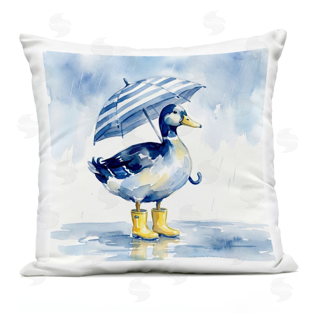 Imagine It Images Blue Duck with Yellow Rain Boots Outdoor Quick-Dry Polyester Square Throw Pillow