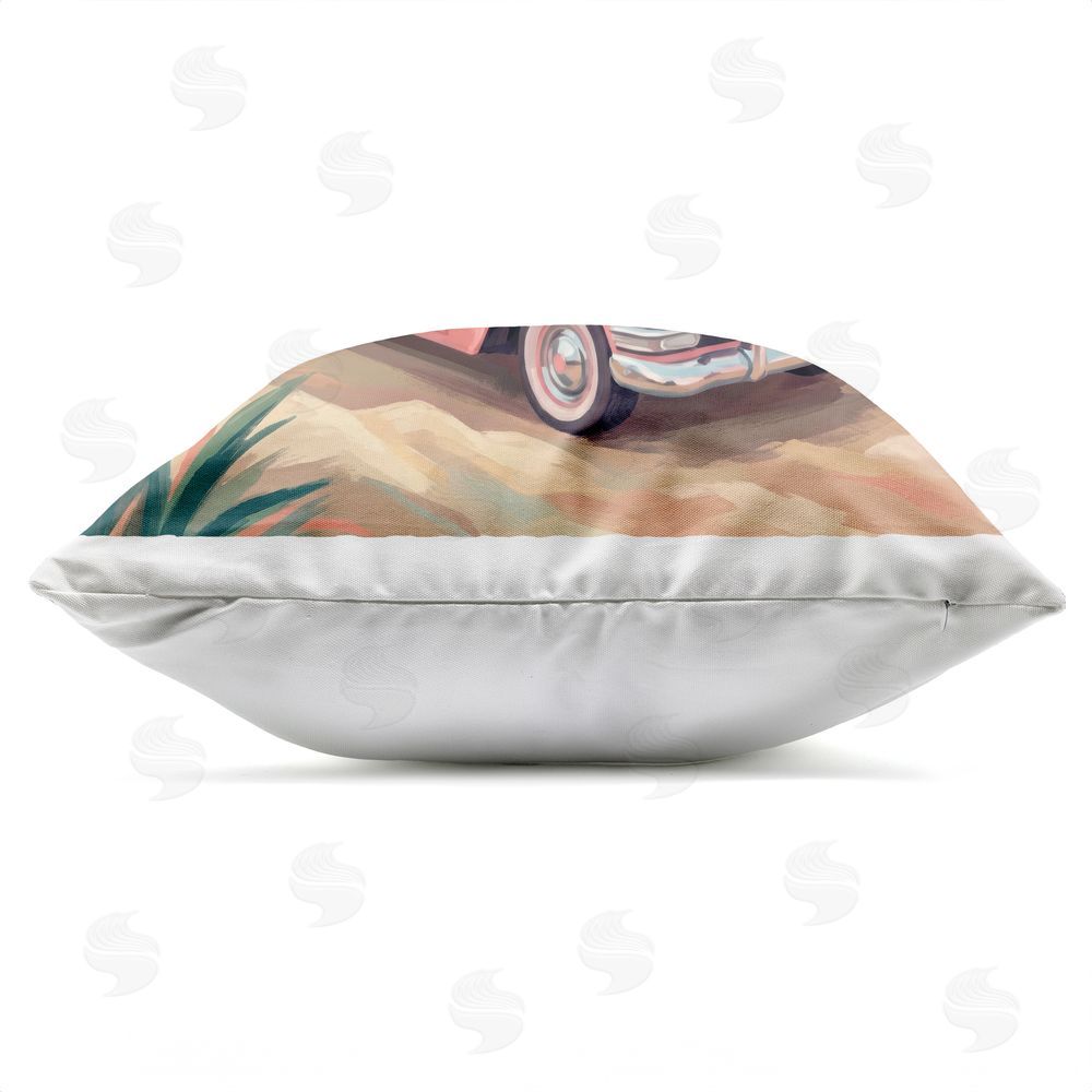Imagine It Images Vintage Car Parked on Shoreline Outdoor Quick-Dry Polyester Square Throw Pillow Zipper Detail