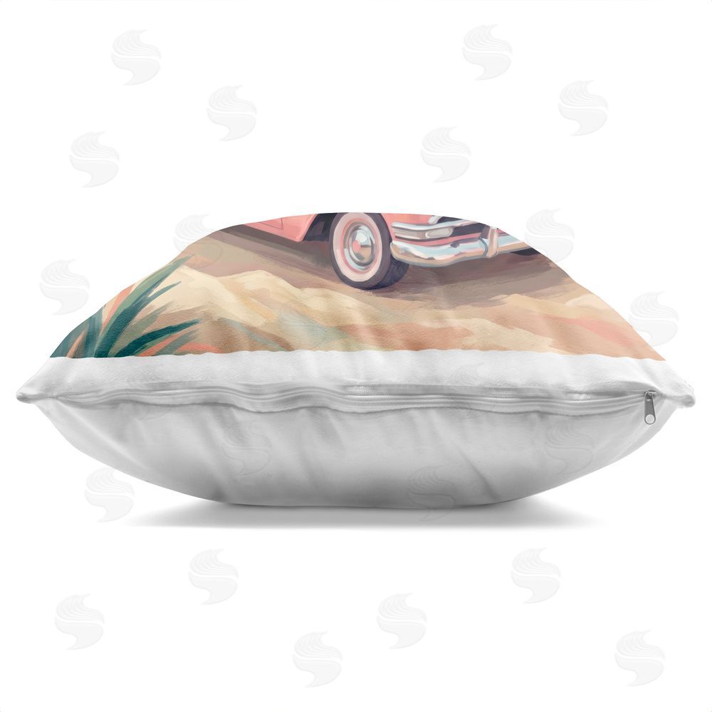 Imagine It Images Vintage Car Parked on Shoreline Indoor Plush Polyester Square Throw Pillow Zipper Detail
