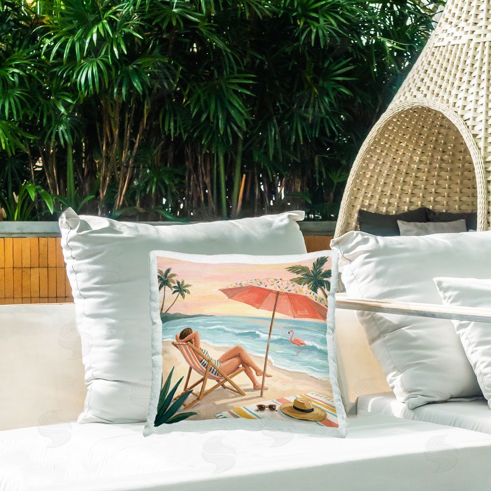 Imagine It Images Beach's Edge Leisure Outdoor Quick-Dry Polyester Printed Square Pillow on Patio