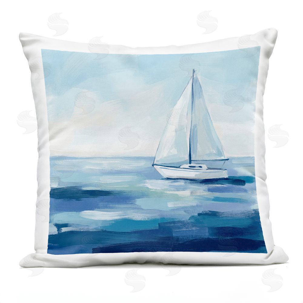 Imagine It Images White Boat on the Sea Outdoor Quick-Dry Polyester Square Throw Pillow