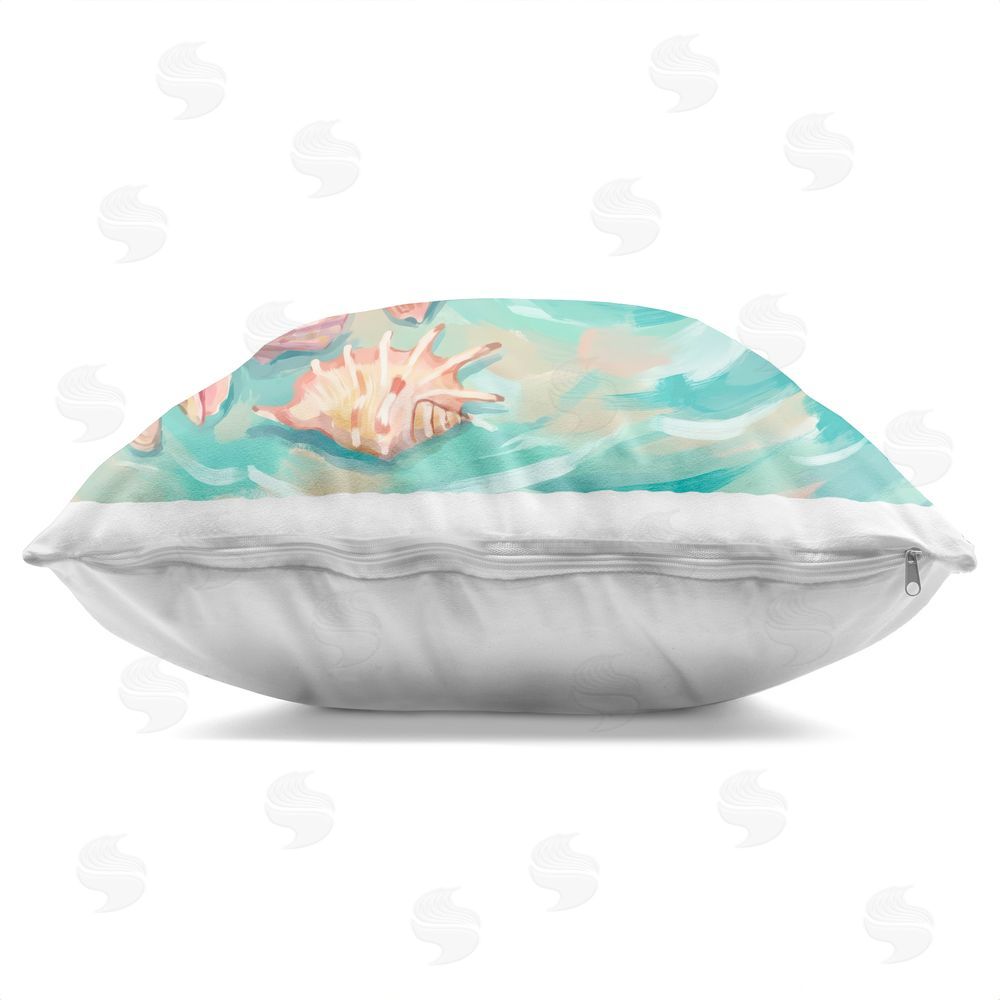 Imagine It Images Seashells in Tide Pool Indoor Plush Polyester Square Throw Pillow Zipper Detail