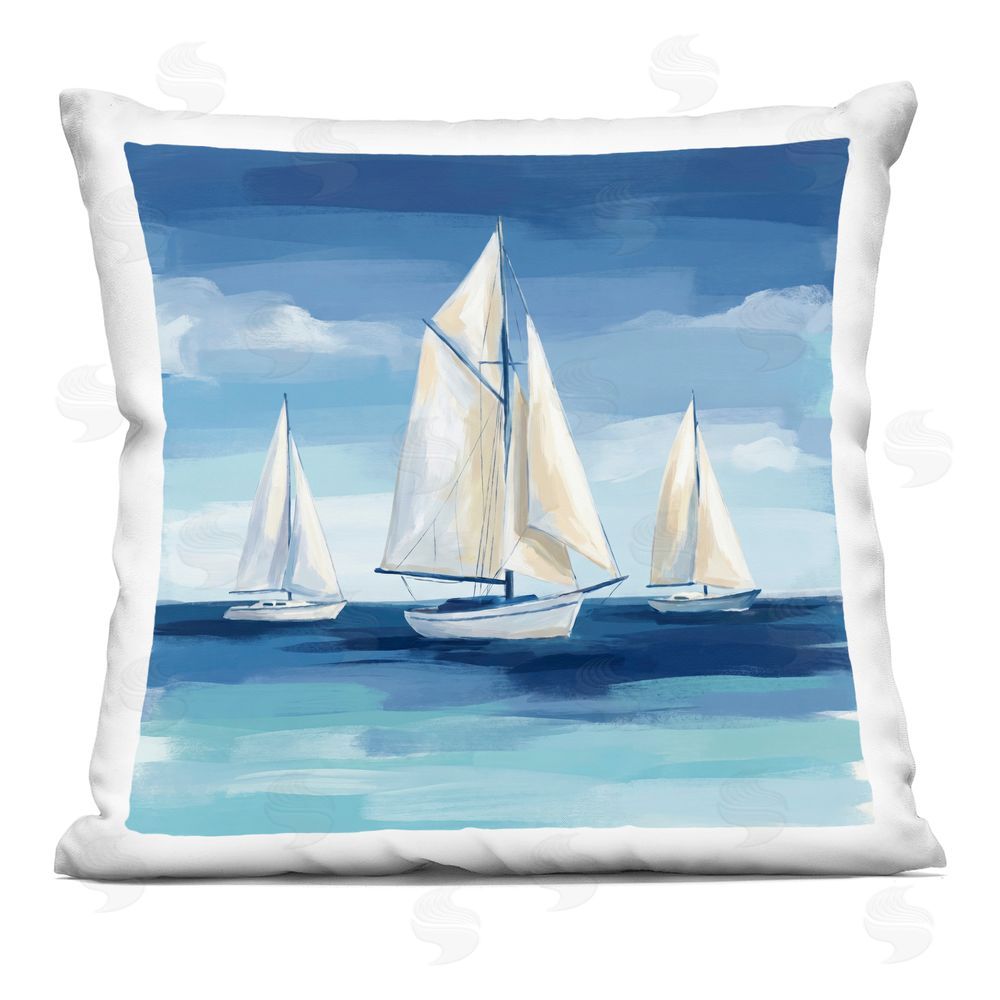 Imagine It Images White Sails Trio on Sea Indoor Plush Polyester Square Throw Pillow