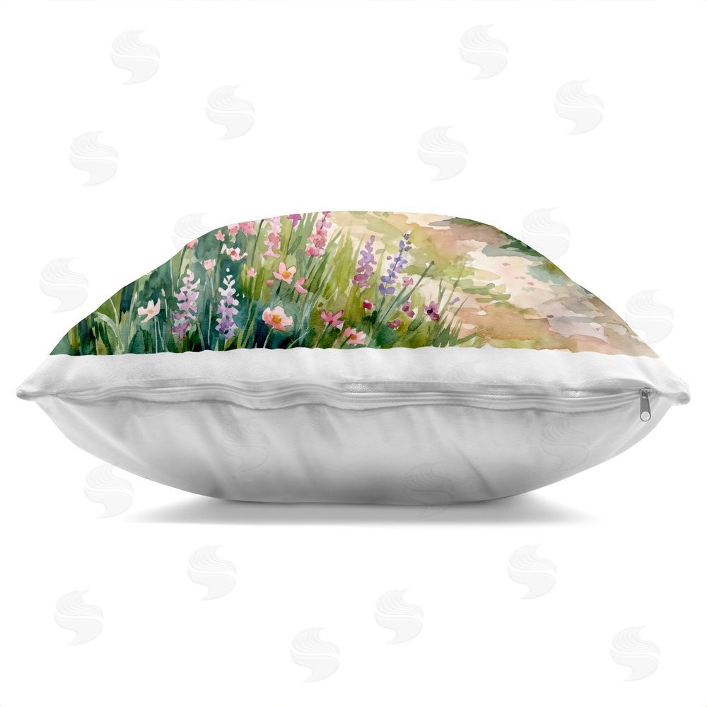 Imagine It Images Flowered Road to Countryside Indoor Plush Polyester Square Throw Pillow Zipper Detail