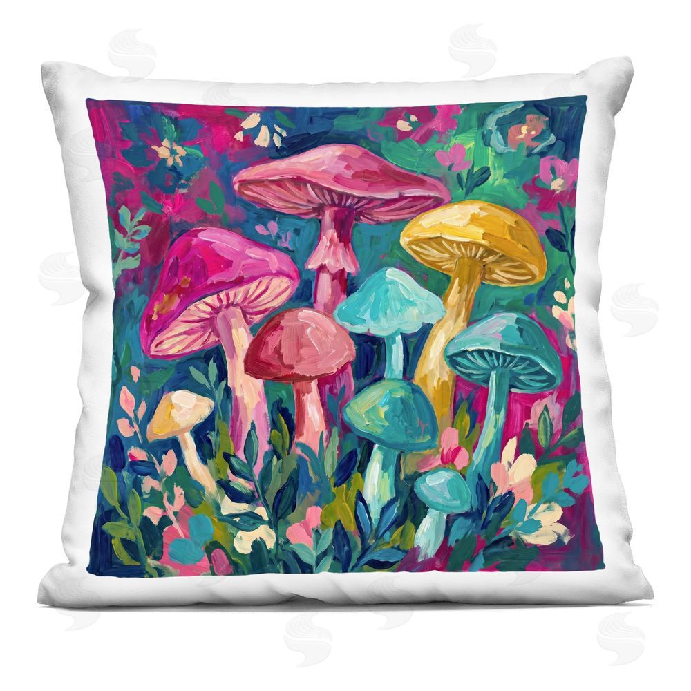 Imagine It Images Jewel Hued Mushrooms Indoor Plush Polyester Square Throw Pillow