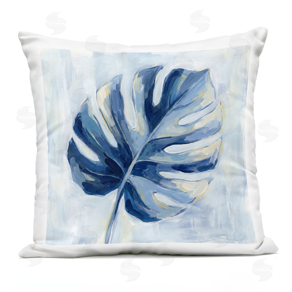 Imagine It Images Single Blue Monstera Leaf Outdoor Quick-Dry Polyester Square Throw Pillow
