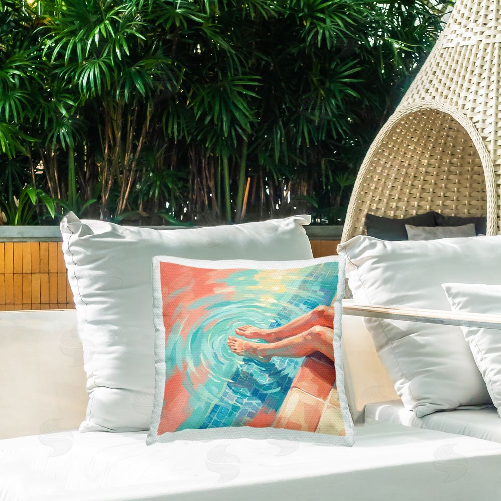 Imagine It Images Dipping Feet into Pool Outdoor Quick-Dry Polyester Printed Square Pillow on Patio