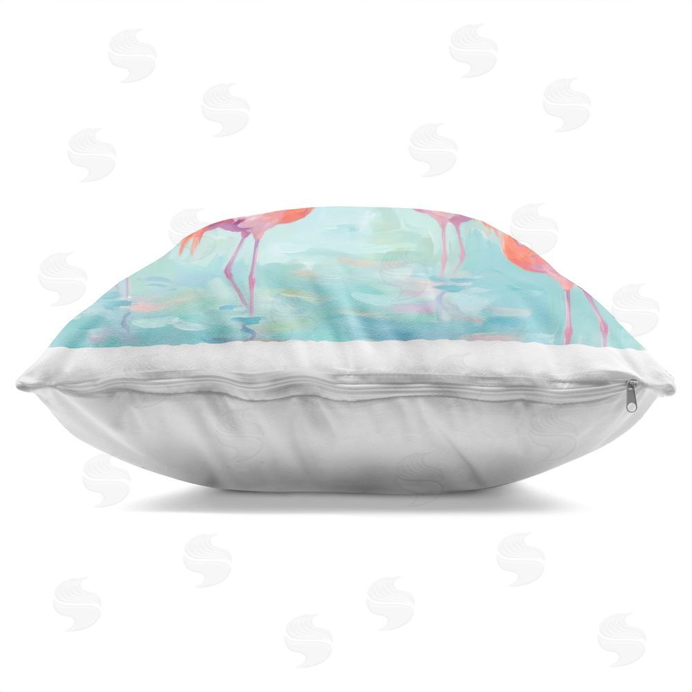 Imagine It Images Flamingo Flock by the Sea Indoor Plush Polyester Square Throw Pillow Zipper Detail