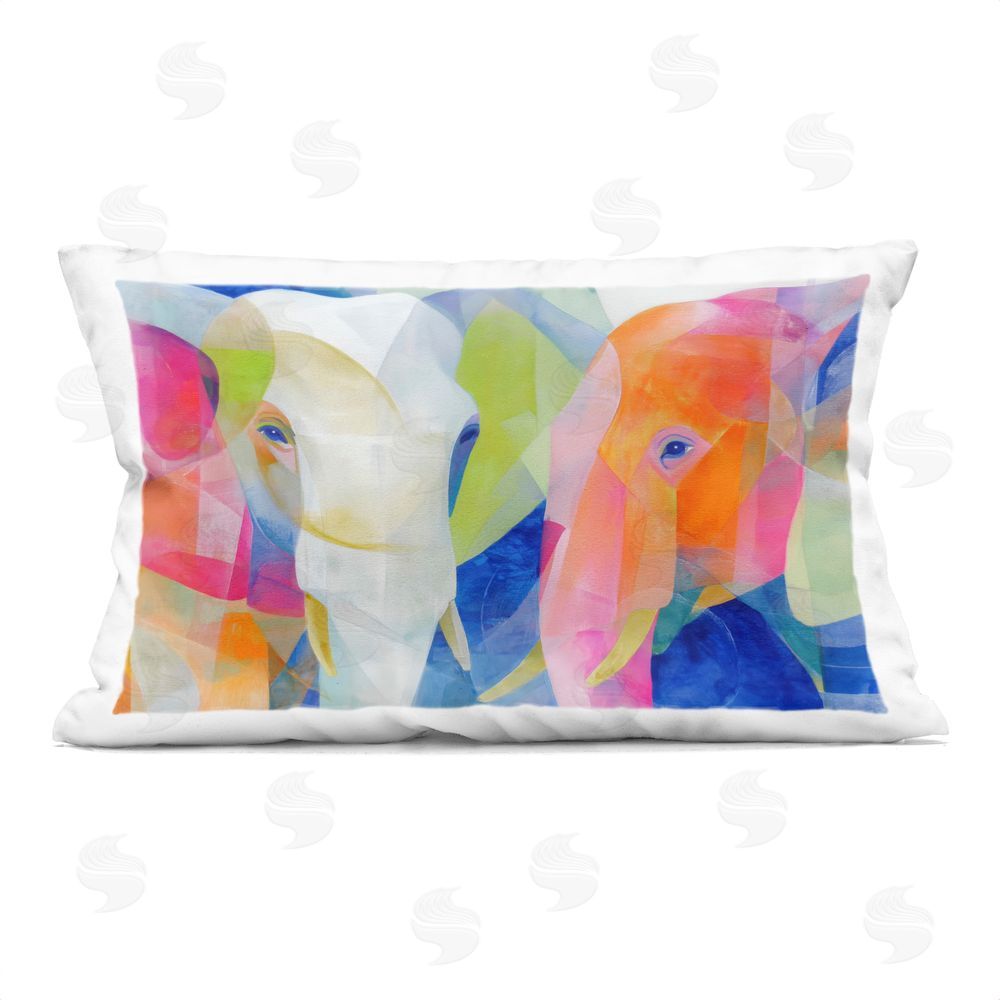 Chromatic Storm Studio Two Elephants Geometric Composition Printed Lumbar Throw Pillow