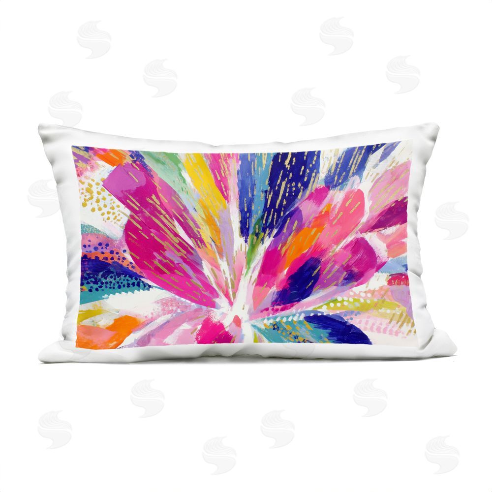 Chromatic Storm Studio Flower Burst in Vibrant Tones Outdoor Printed Lumbar Throw Pillow