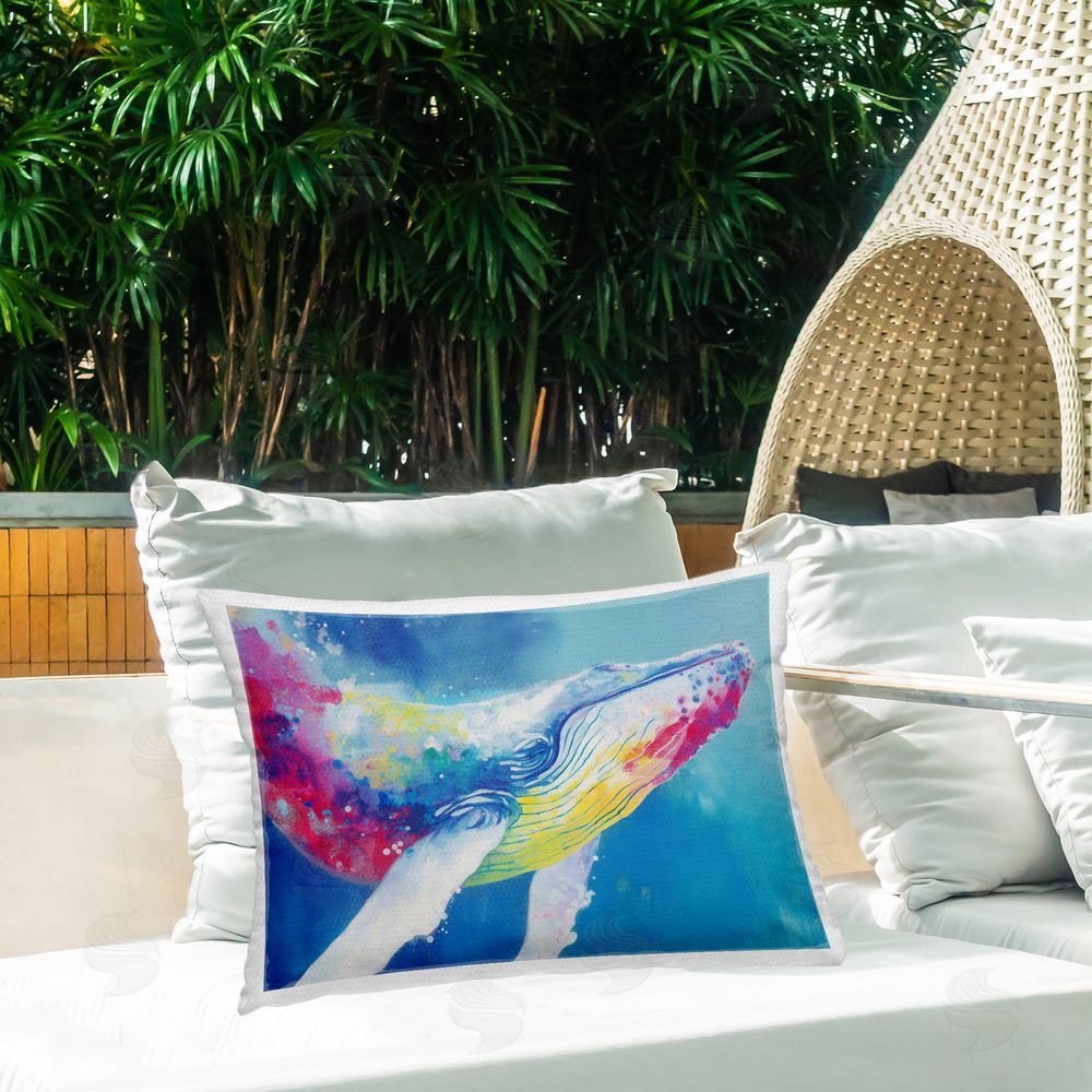 Chromatic Storm Studio Breaching Humpback Whale Outdoor Printed Lumbar Throw Pillow on Seat