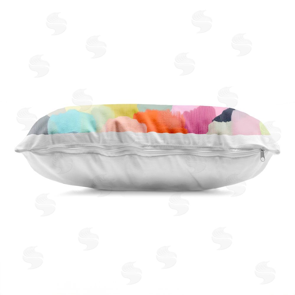 Chromatic Storm Studio Alpine Glow in Vibrant Mountains Printed Lumbar Throw Pillow Side View with Zipper Detail