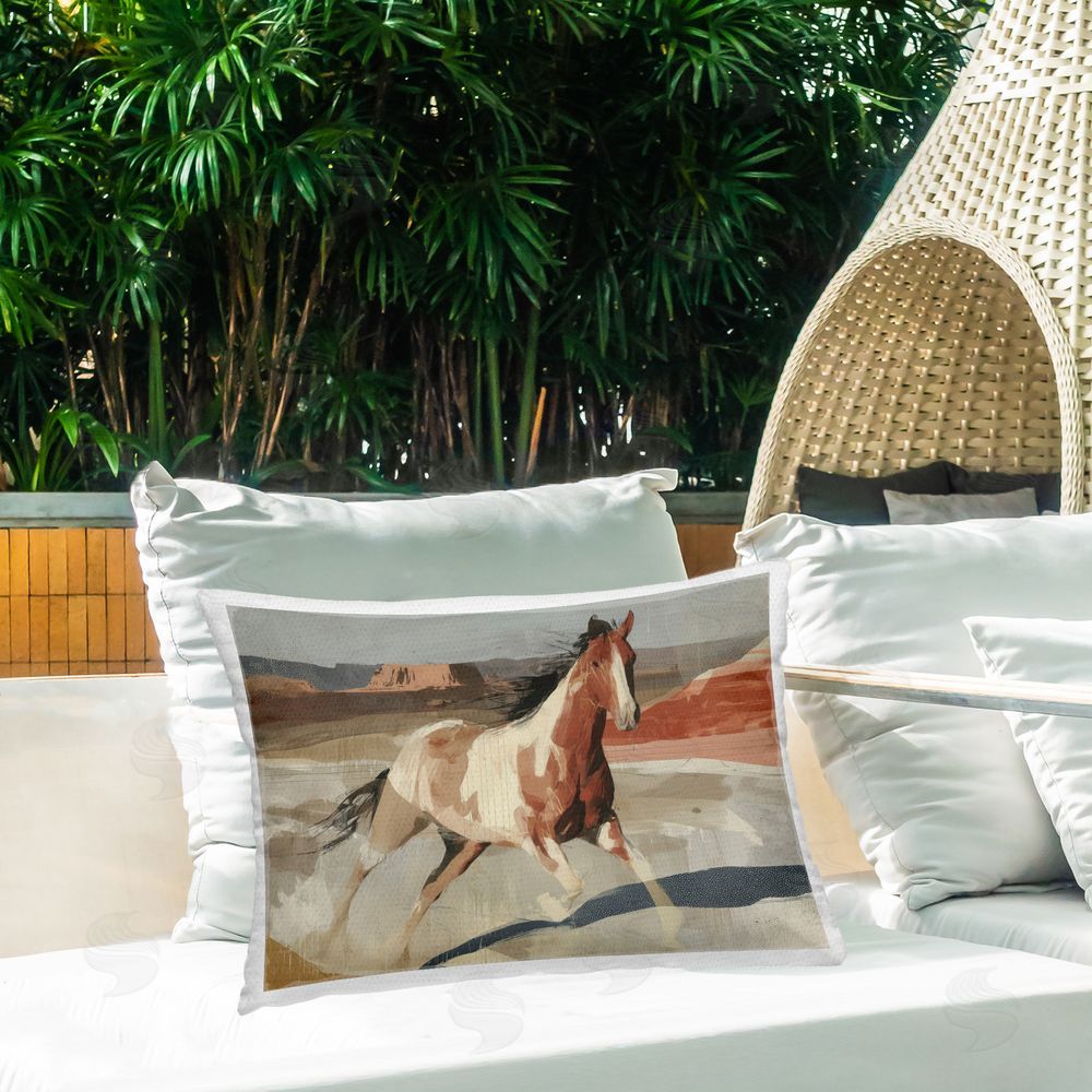 Chromatic Storm Studio Wild Horse Across Plains Outdoor Printed Lumbar Throw Pillow on Seat