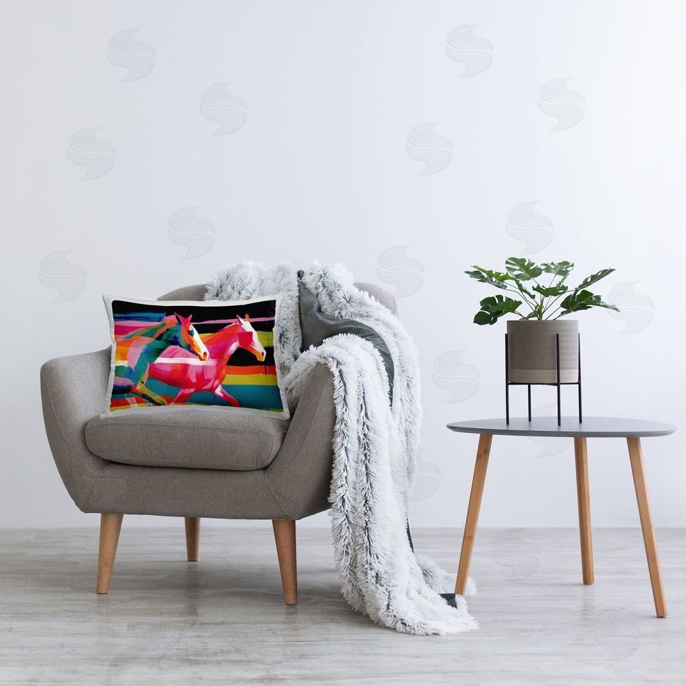 Chromatic Storm Studio Wild Horses Running Through Stripes Printed Lumbar Throw Pillow on Seat
