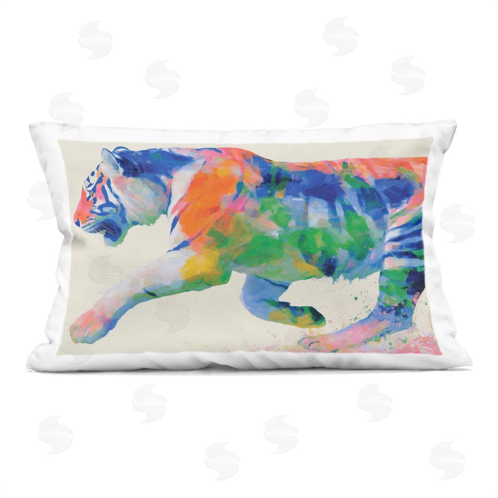 Chromatic Storm Studio Colorful Tiger In Motion Printed Lumbar Throw Pillow