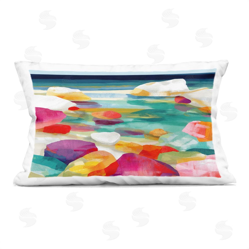 Chromatic Storm Studio Vivid Stones By The Shore Printed Lumbar Throw Pillow
