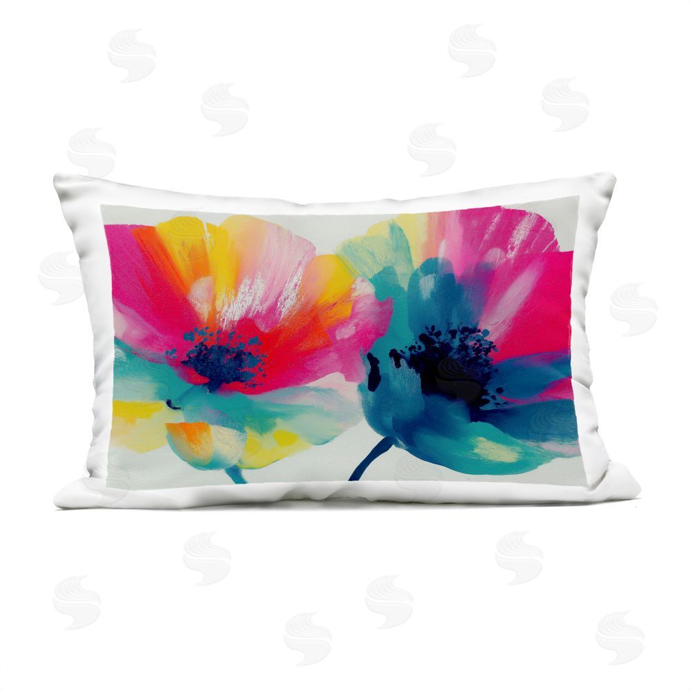 Chromatic Storm Studio Two Colorful Poppies Outdoor Printed Lumbar Throw Pillow