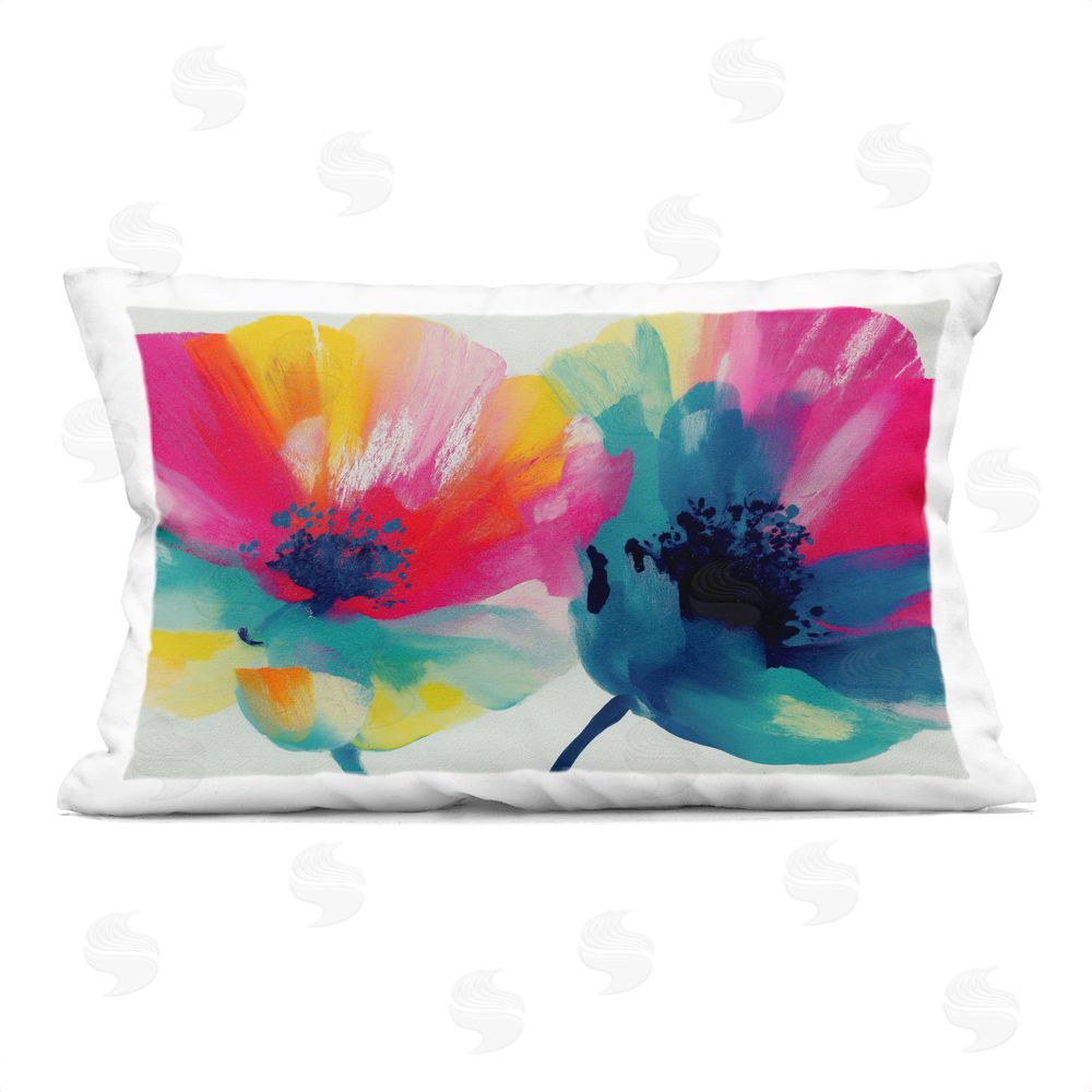 Chromatic Storm Studio Two Colorful Poppies Printed Lumbar Throw Pillow