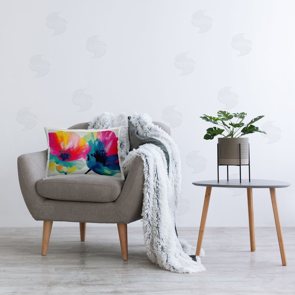 Chromatic Storm Studio Two Colorful Poppies Printed Lumbar Throw Pillow on Seat