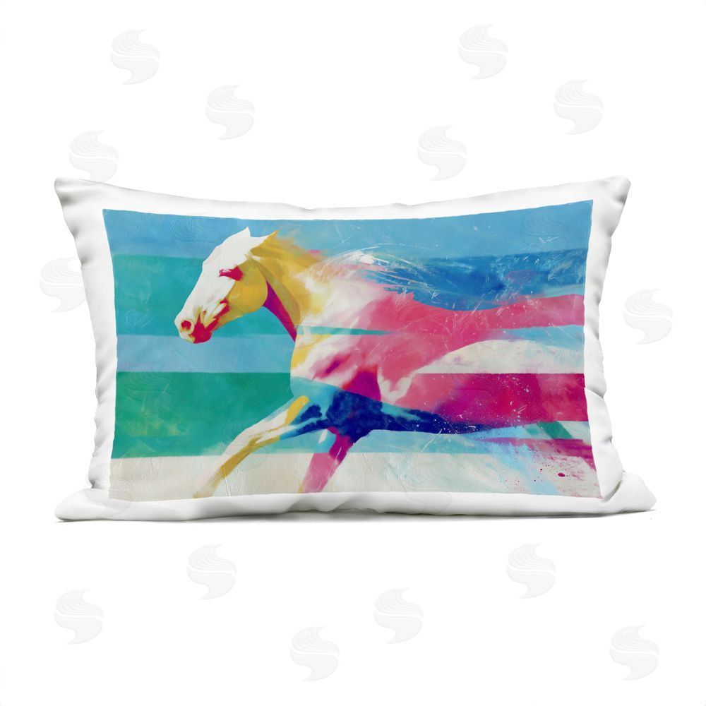 Chromatic Storm Studio Abstract Horse In Stripes Outdoor Printed Lumbar Throw Pillow