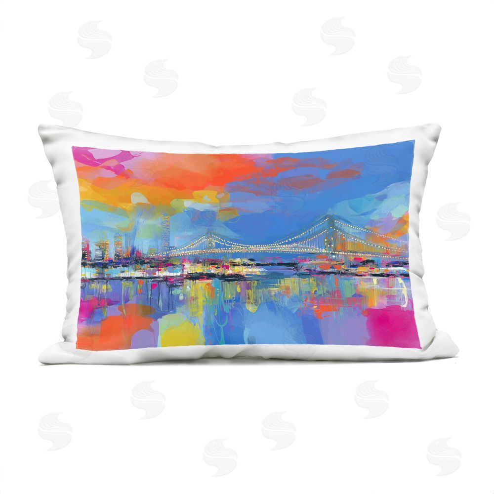 Chromatic Storm Studio Bay Bridge Aglow at Sunrise Outdoor Printed Lumbar Throw Pillow