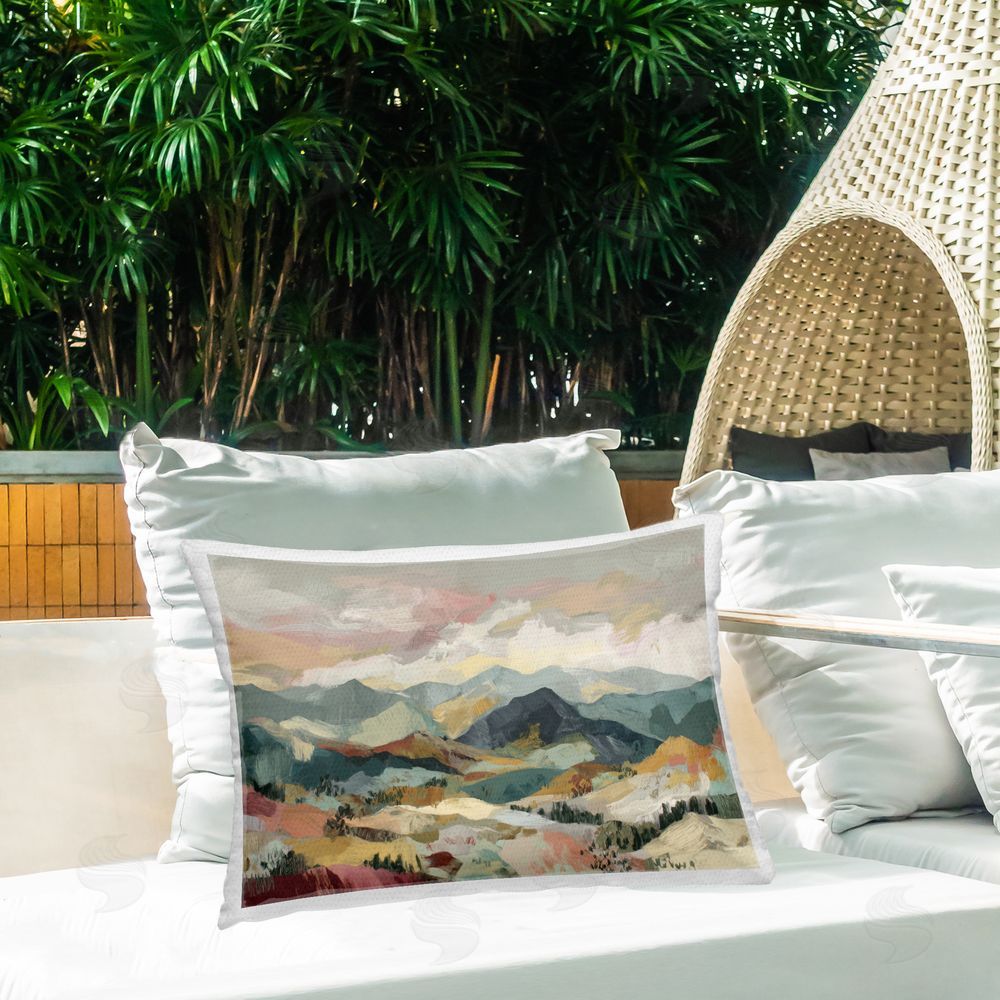Chromatic Storm Studio Mountain Valley Vista Outdoor Printed Lumbar Throw Pillow on Seat