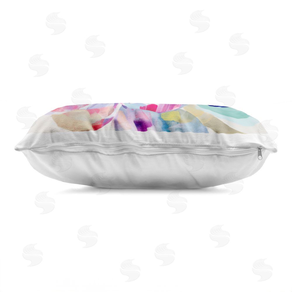 Chromatic Storm Studio Dahlia in Pink & Blue Printed Lumbar Throw Pillow Side View with Zipper Detail