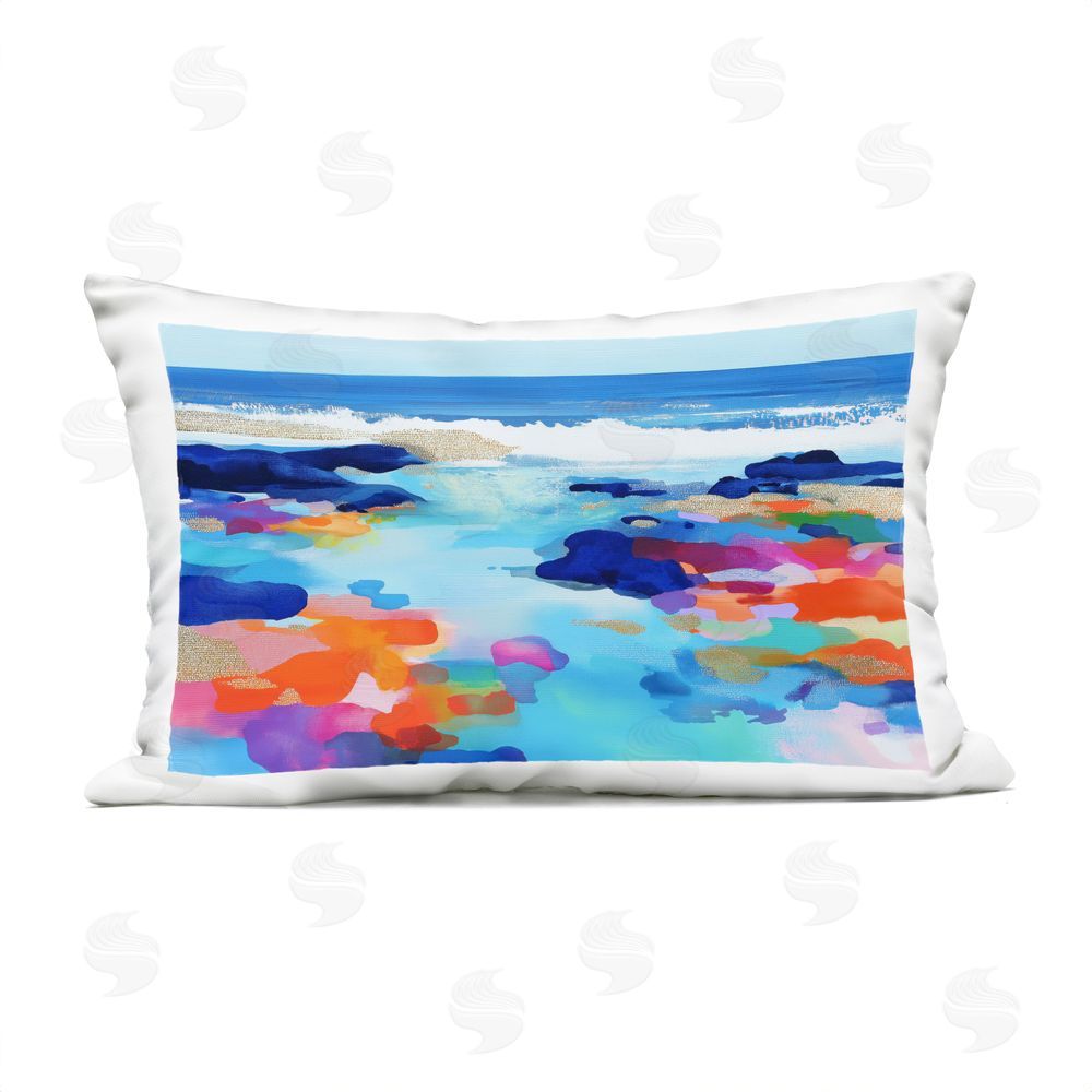 Chromatic Storm Studio Coastal Pools Overlay Abstraction Outdoor Printed Lumbar Throw Pillow