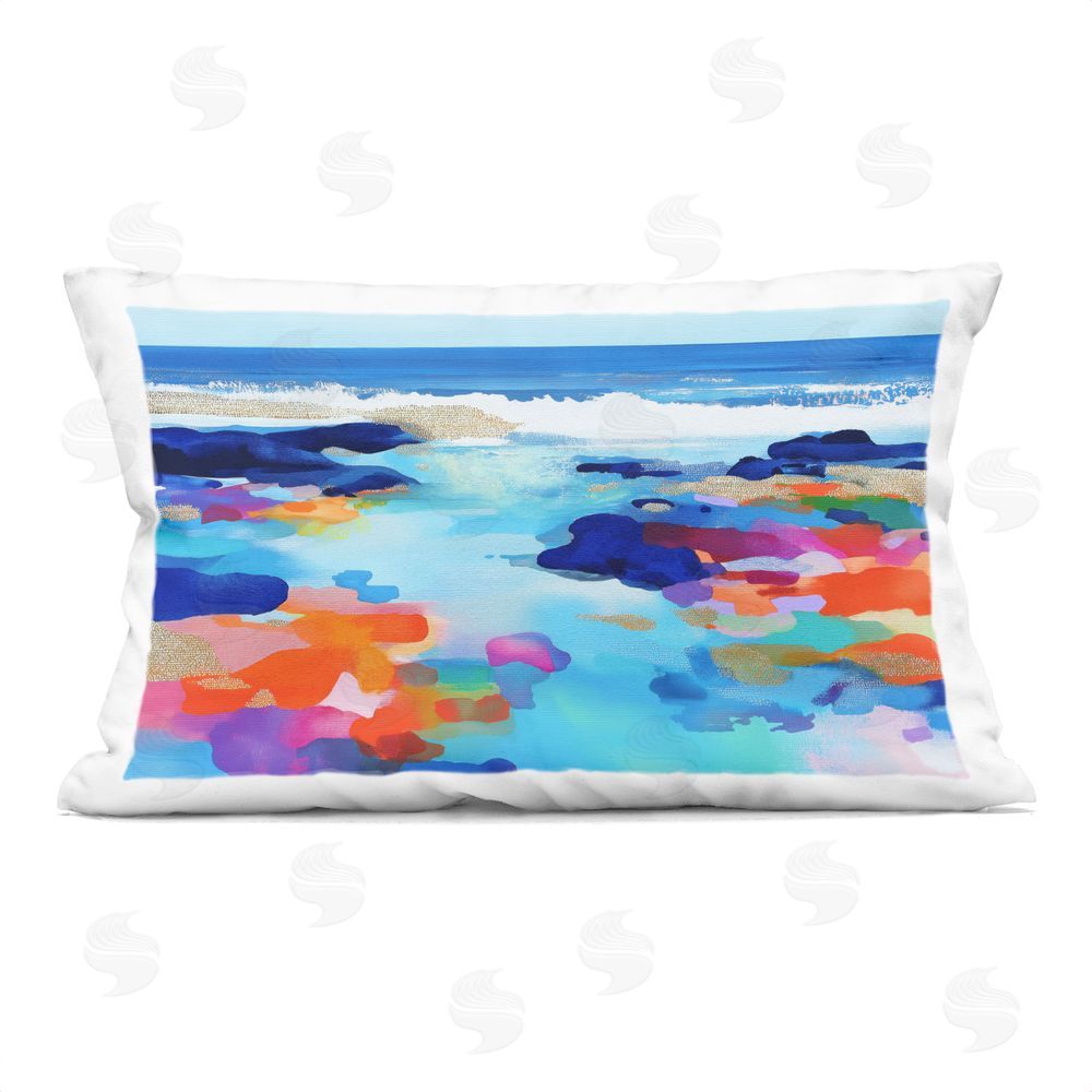 Chromatic Storm Studio Coastal Pools Overlay Abstraction Printed Lumbar Throw Pillow