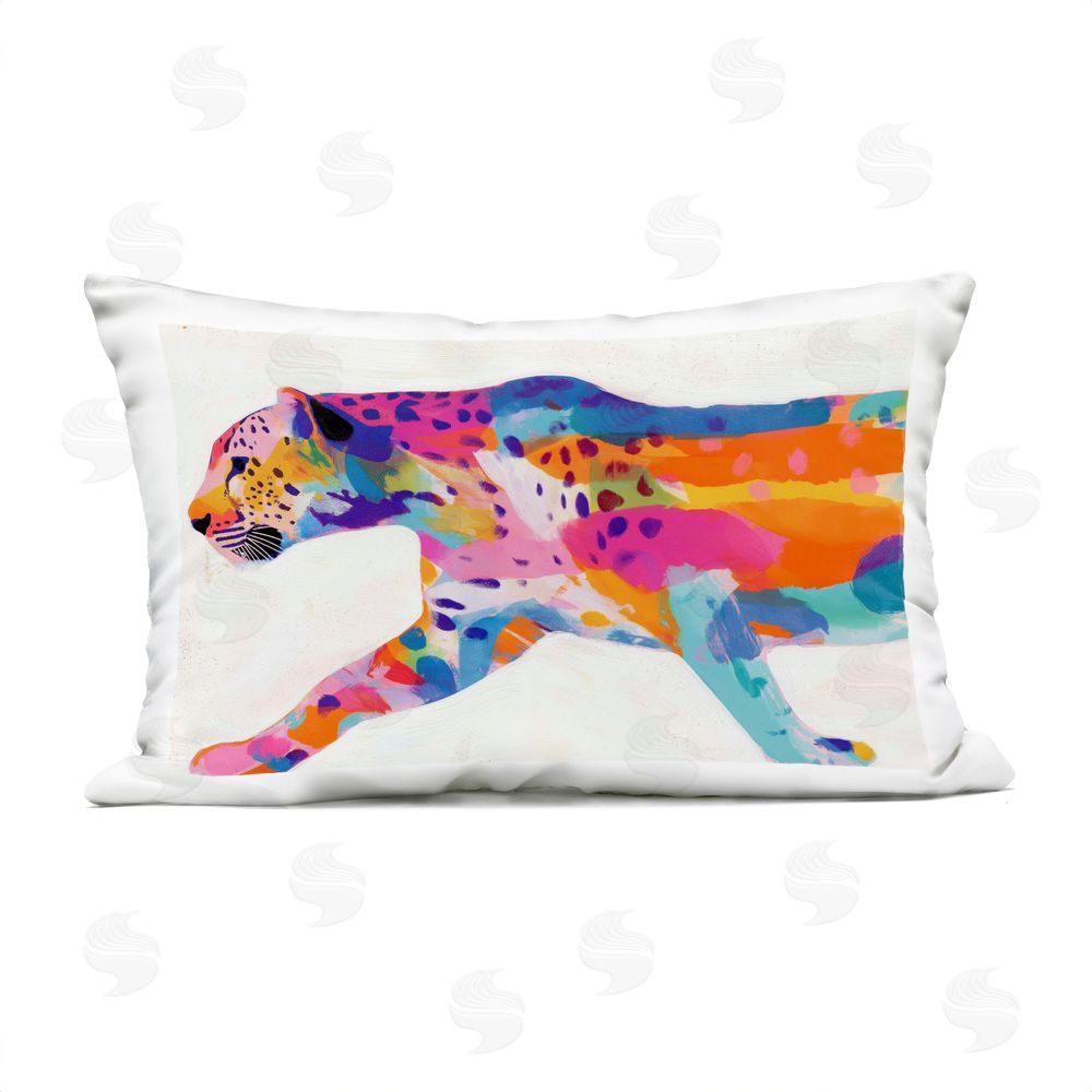 Chromatic Storm Studio Vibrant Hued Cheetah In Motion Outdoor Printed Lumbar Throw Pillow