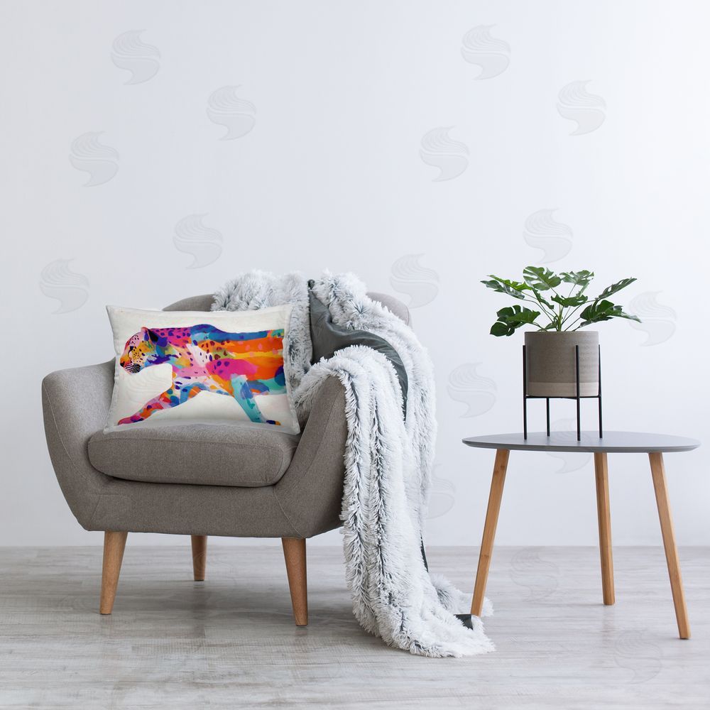 Chromatic Storm Studio Vibrant Hued Cheetah In Motion Printed Lumbar Throw Pillow on Seat