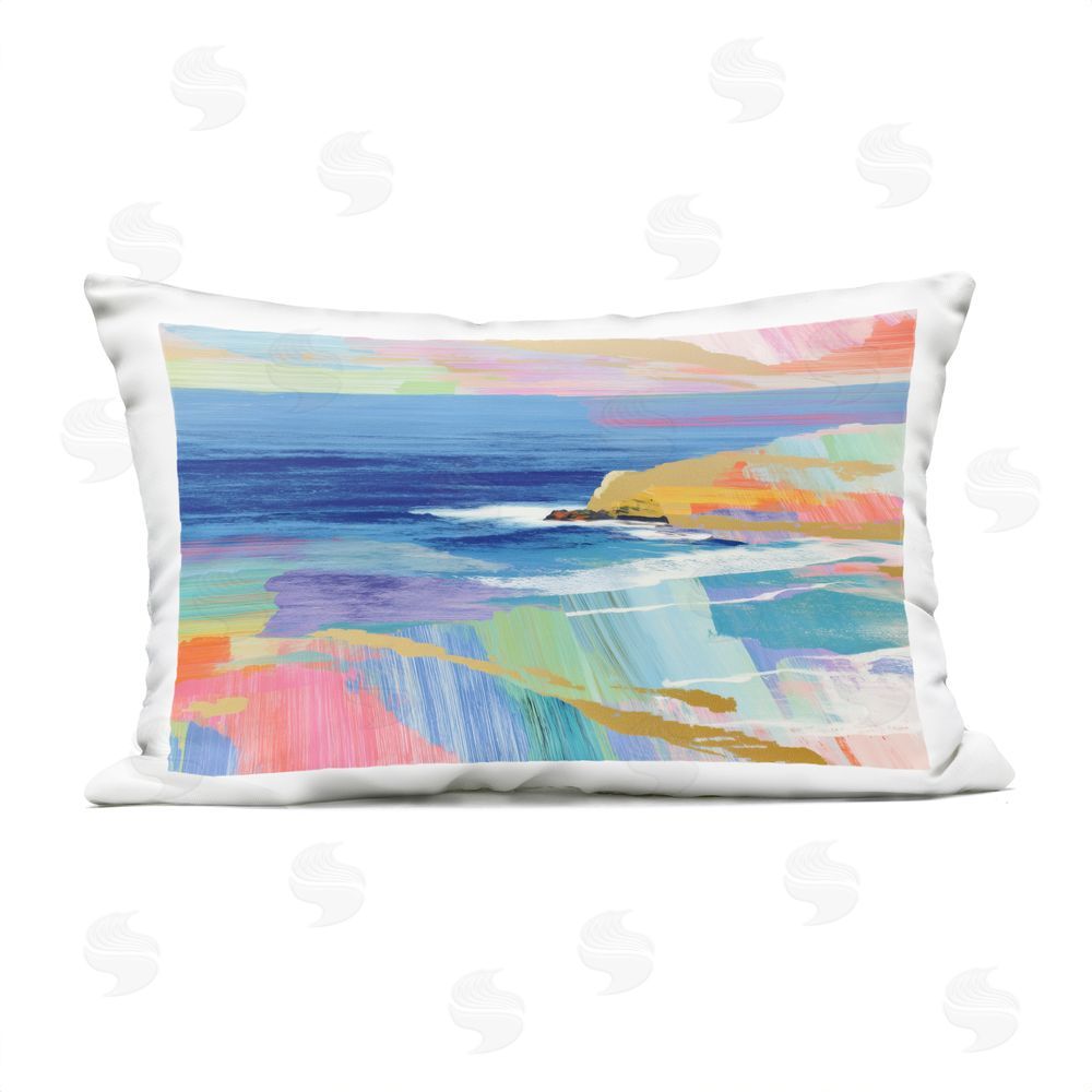 Chromatic Storm Studio Hawaii Coastline Abstraction Outdoor Printed Lumbar Throw Pillow