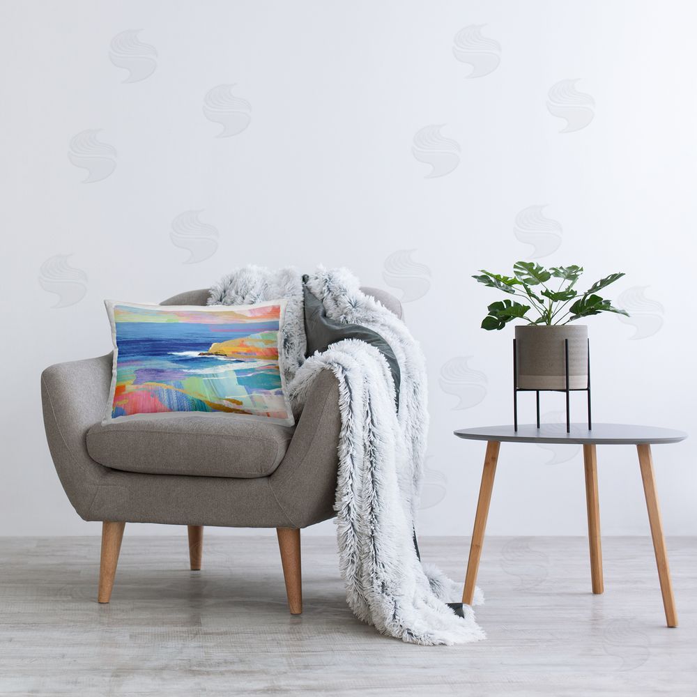 Chromatic Storm Studio Hawaii Coastline Abstraction Printed Lumbar Throw Pillow on Seat