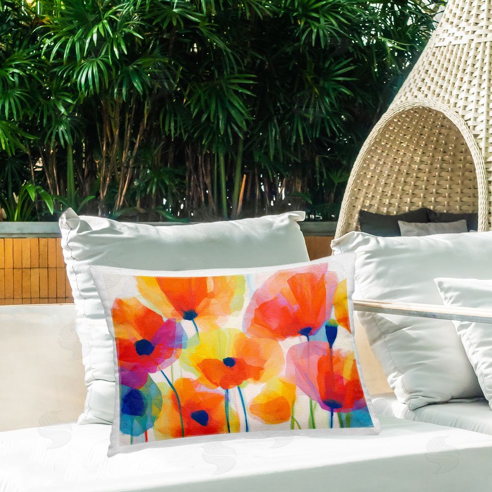 Chromatic Storm Studio Poppies At Golden Hour Outdoor Printed Lumbar Throw Pillow on Seat
