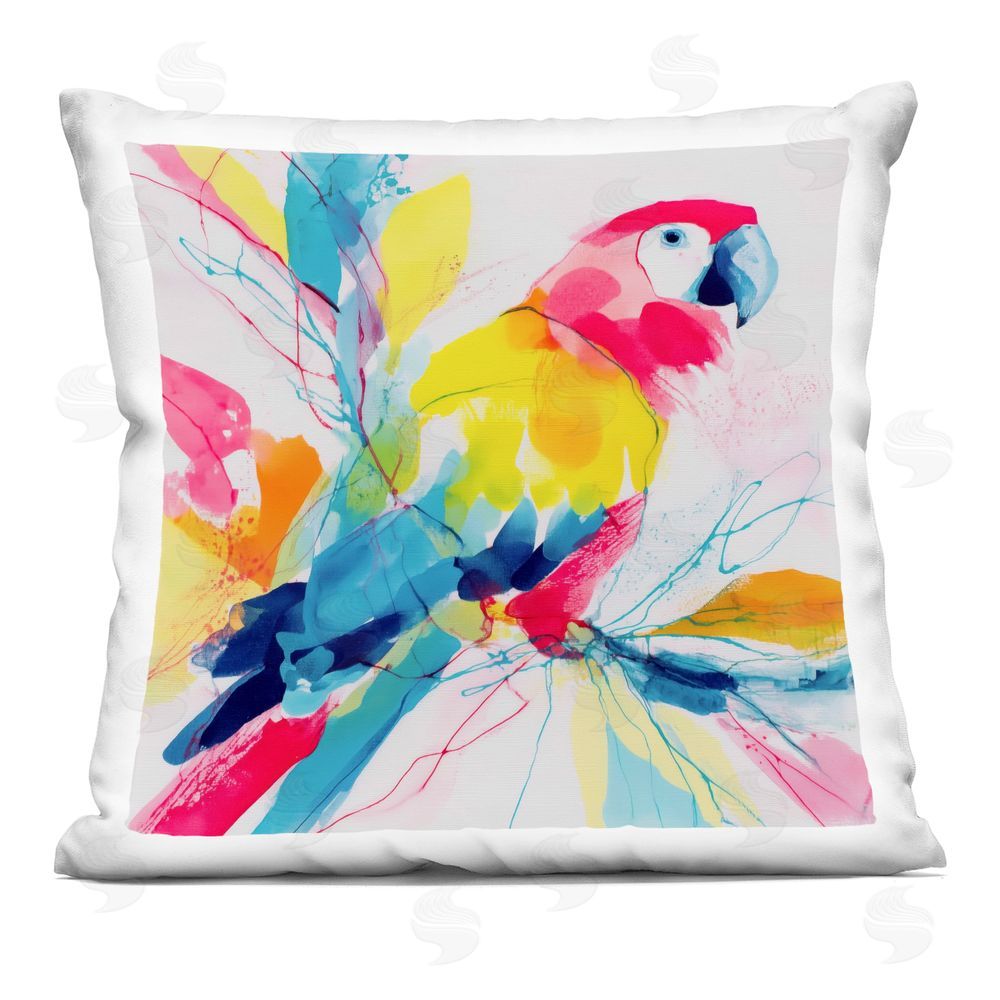 Chromatic Storm Studio Expressive Parrot in Bloom Square Printed Throw Pillow