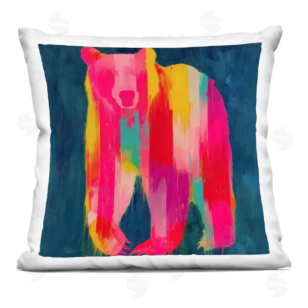 Chromatic Storm Studio Pink & Yellow Bear Standing Tall Square Printed Throw Pillow