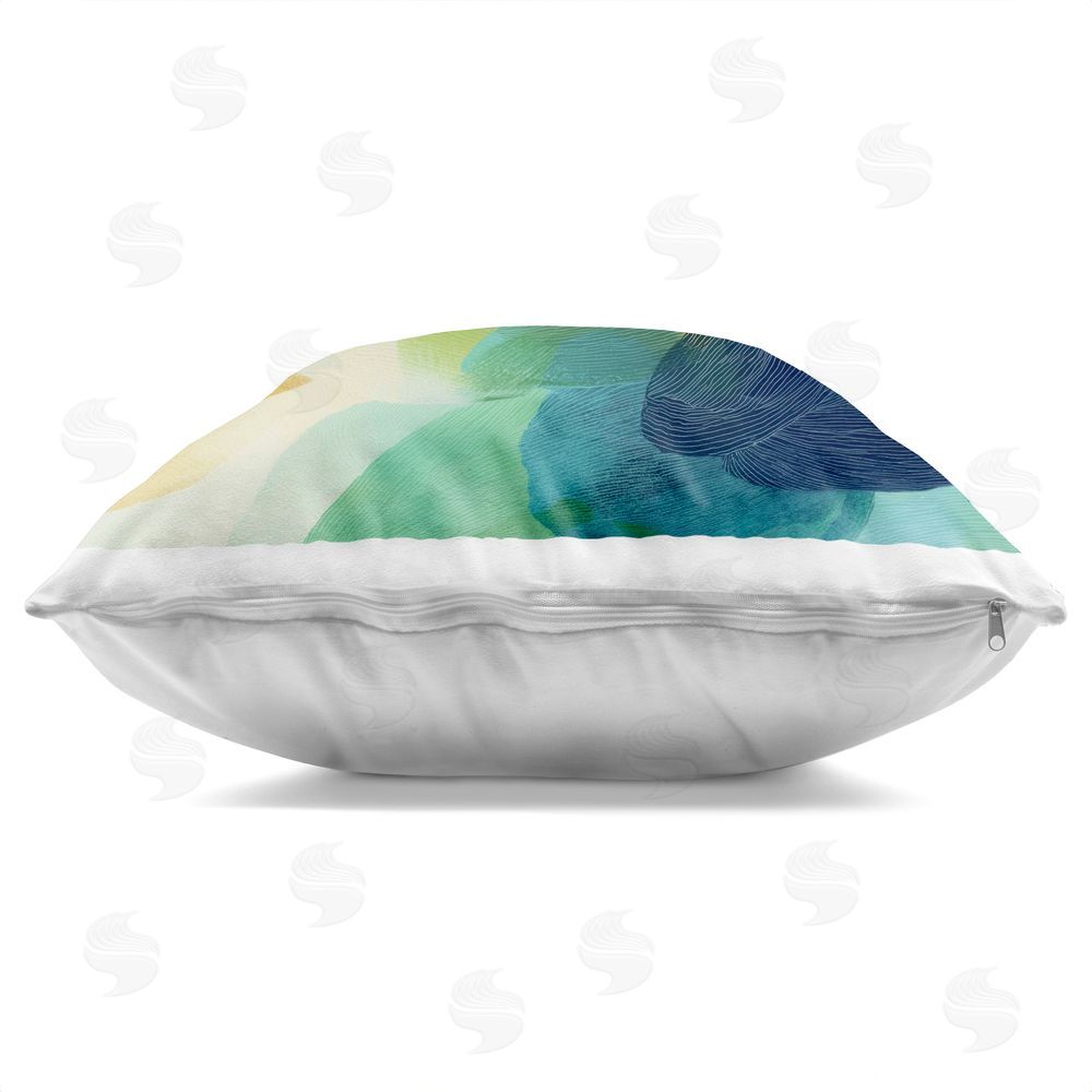 Chromatic Storm Studio Vivid Flowing Color Field Square Printed Throw Pillow Side View with Zipper Detail