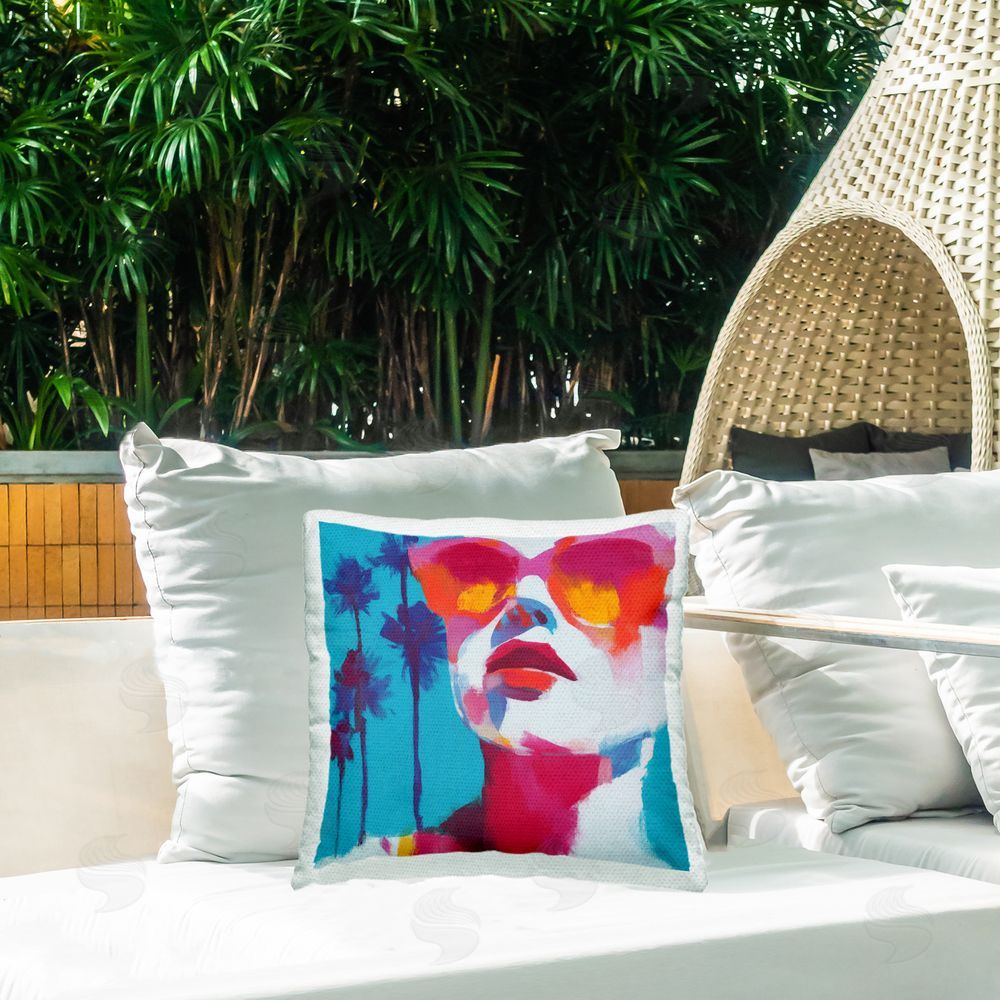 Chromatic Storm Studio Expressive Palm Tree Gaze Outdoor Square Printed Throw Pillow on Seat
