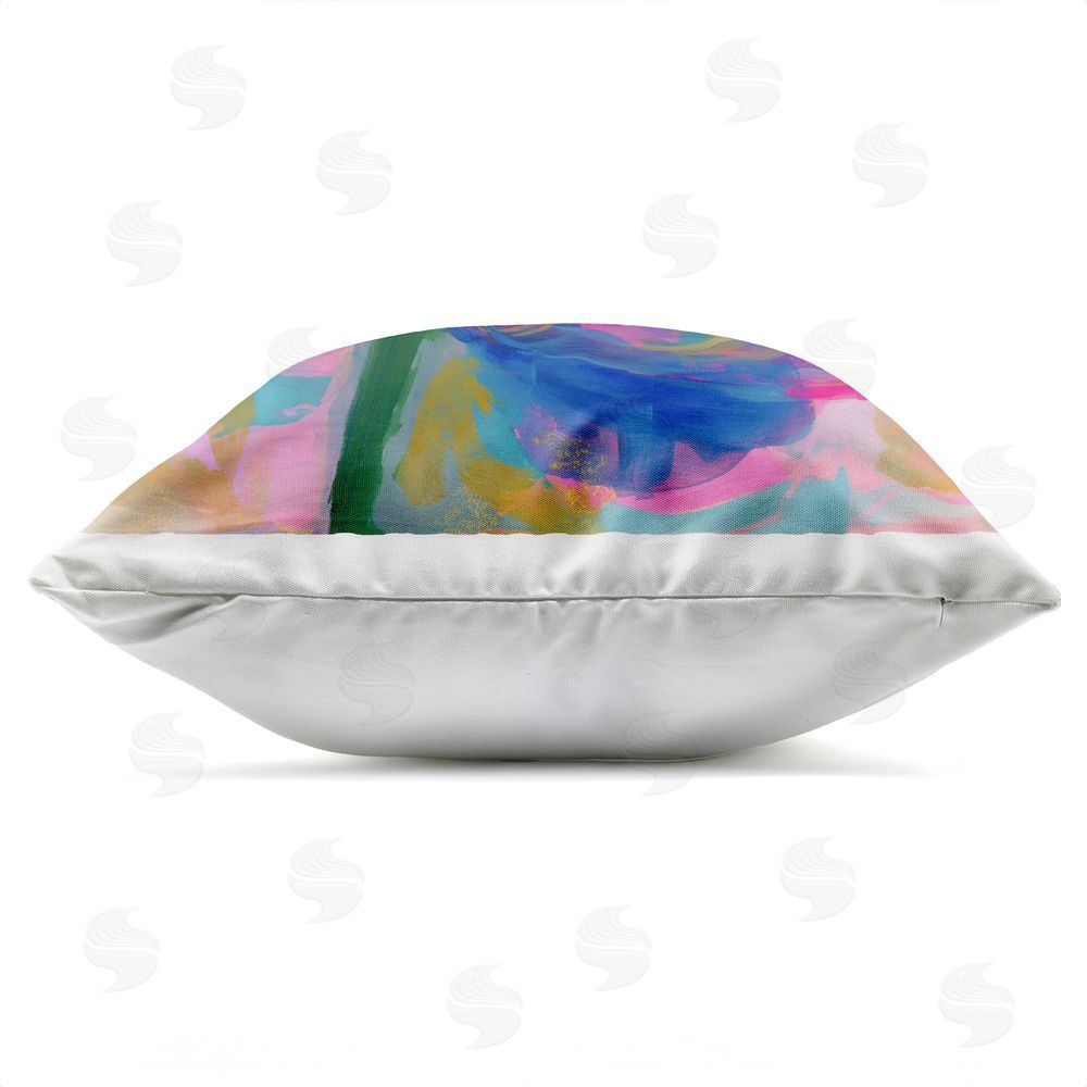 Chromatic Storm Studio Backlit Kaleidoscopic Poppy Outdoor Square Printed Throw Pillow Side View with Zipper Detail