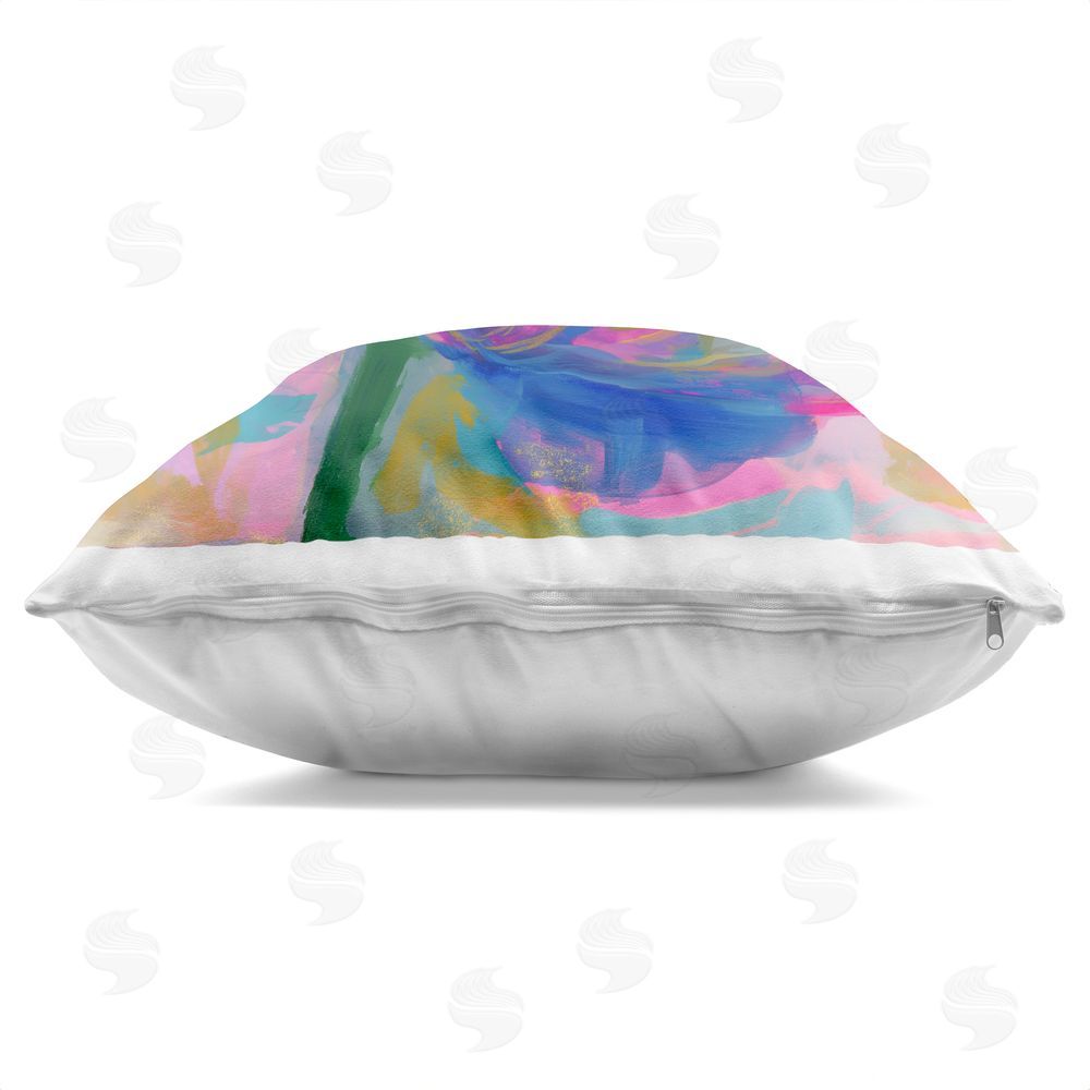Chromatic Storm Studio Backlit Kaleidoscopic Poppy Square Printed Throw Pillow Side View with Zipper Detail