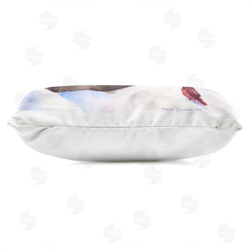 George Dyachenko Moose & Red Cardinal in Snow Outdoor Quick-Dry Polyester Lumbar Pillow Zipper Detail