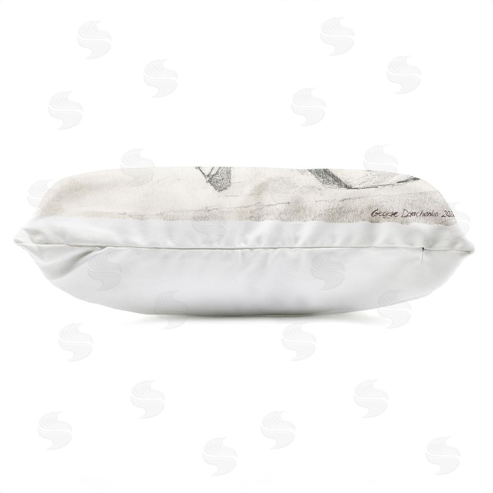 George Dyachenko Sleeping Corgi Pencil Sketch Outdoor Quick-Dry Polyester Lumbar Pillow Zipper Detail