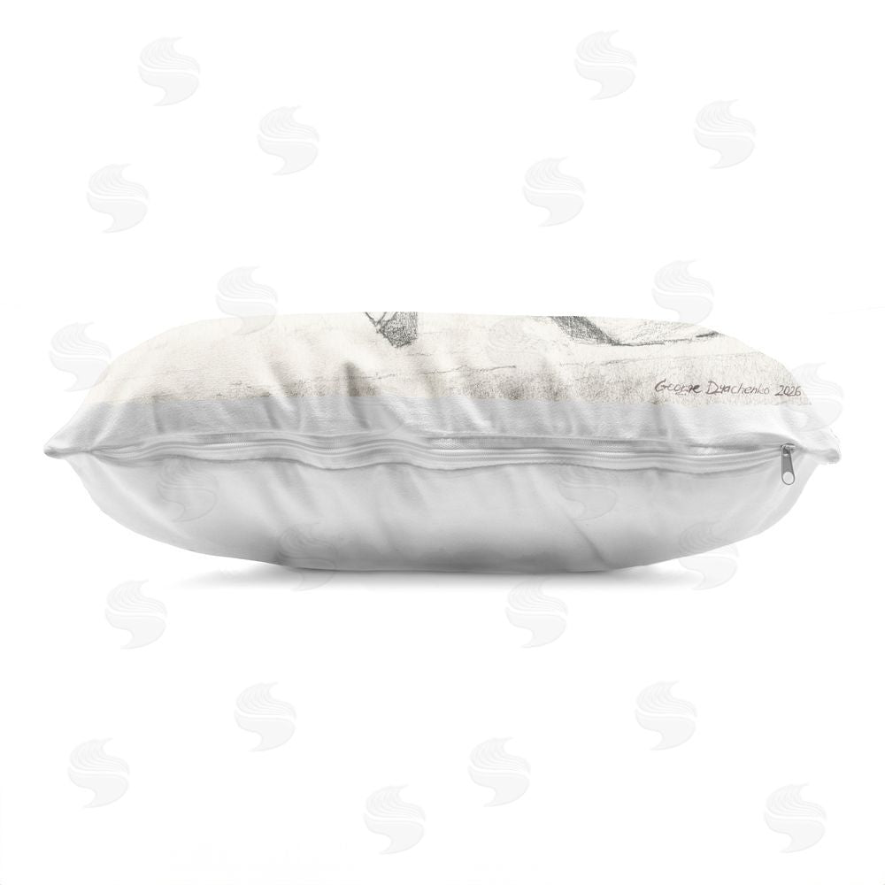 George Dyachenko Sleeping Corgi Pencil Sketch Indoor Plush Polyester Lumbar Pillow Zipper Detail