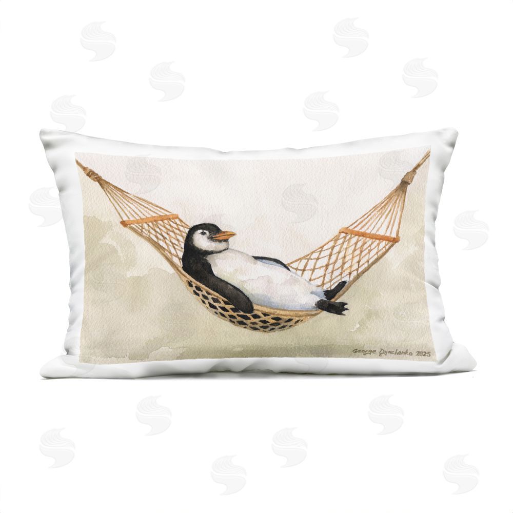 George Dyachenko Penguin On The Hammock Outdoor Quick-Dry Polyester Lumbar Pillow
