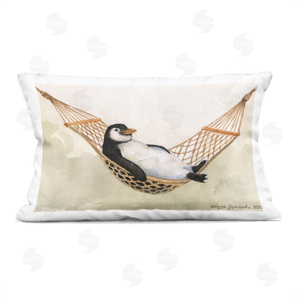 George Dyachenko Penguin On The Hammock Indoor Plush Polyester Lumbar Pillow