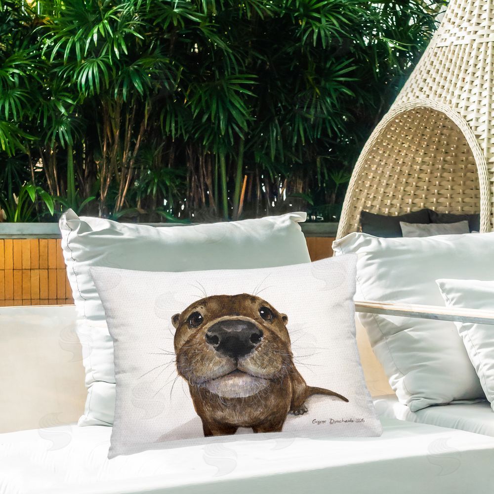 George Dyachenko Cute Sniffing Otter Outdoor Quick-Dry Polyester Printed Lumbar Pillow on Patio